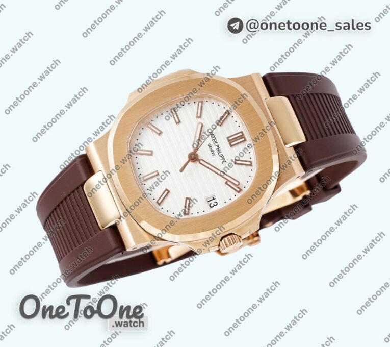 Реплика часов Patek Philippe Nautilus 5711/1R Top-tier Копия один в один White Textured Dial Rubber Strap 324CS V5