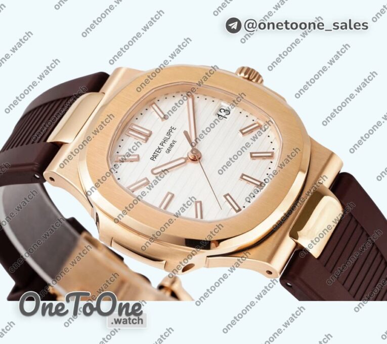 Реплика часов Patek Philippe Nautilus 5711/1R Top-tier Копия один в один White Textured Dial Rubber Strap 324CS V5