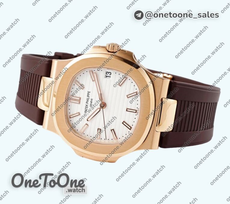 Реплика часов Patek Philippe Nautilus 5711/1R Top-tier Копия один в один White Textured Dial Rubber Strap 324CS V5