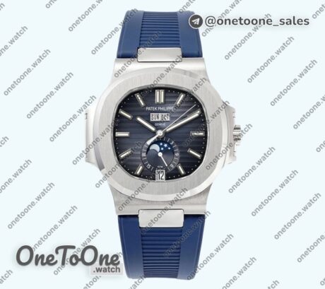 Реплика часов Patek Philippe Nautilus 5726 Complicated Stainless steel Top-tier Копия один в один Blue Textured Dial Rubber Strap