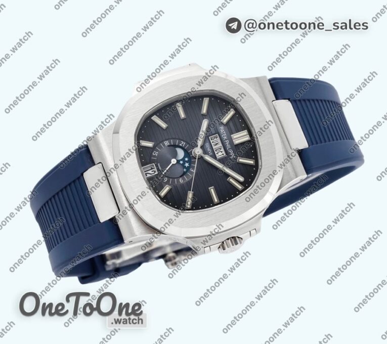 Реплика часов Patek Philippe Nautilus 5726 Complicated Stainless steel Top-tier Копия один в один Blue Textured Dial Rubber Strap