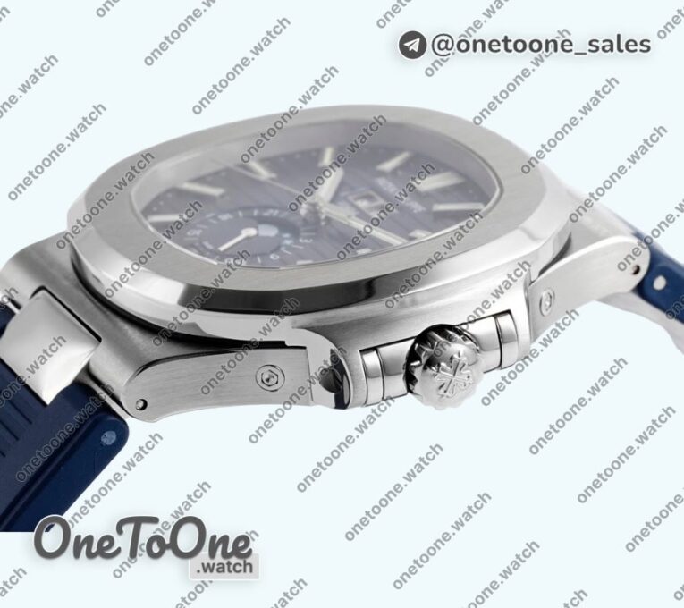 Реплика часов Patek Philippe Nautilus 5726 Complicated Stainless steel Top-tier Копия один в один Blue Textured Dial Rubber Strap