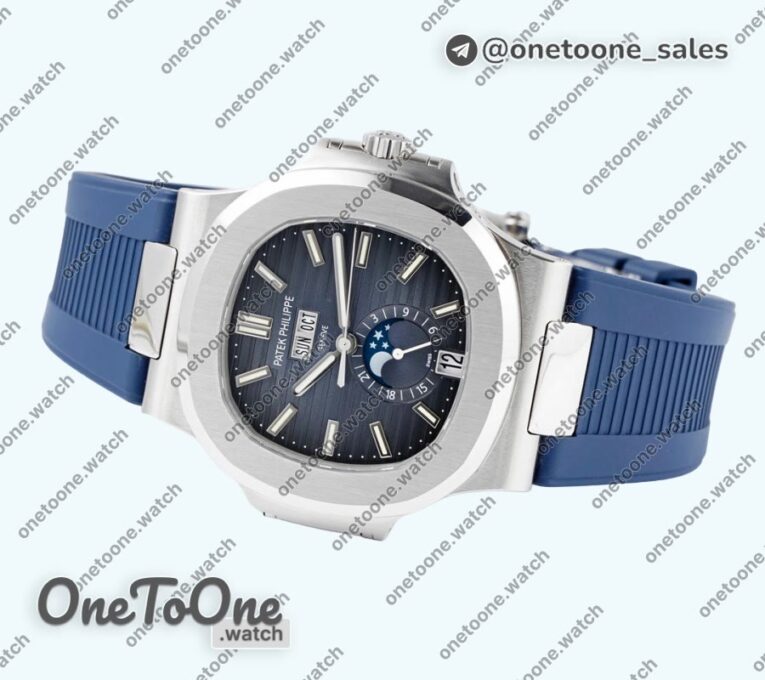 Реплика часов Patek Philippe Nautilus 5726 Complicated Stainless steel Top-tier Копия один в один Blue Textured Dial Rubber Strap