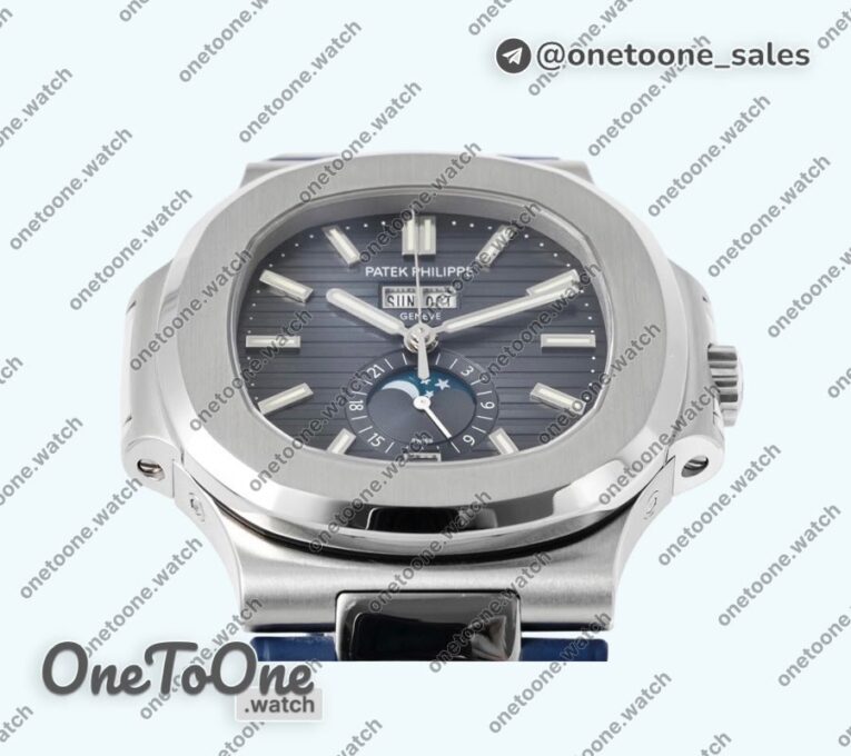Реплика часов Patek Philippe Nautilus 5726 Complicated Stainless steel Top-tier Копия один в один Blue Textured Dial Rubber Strap