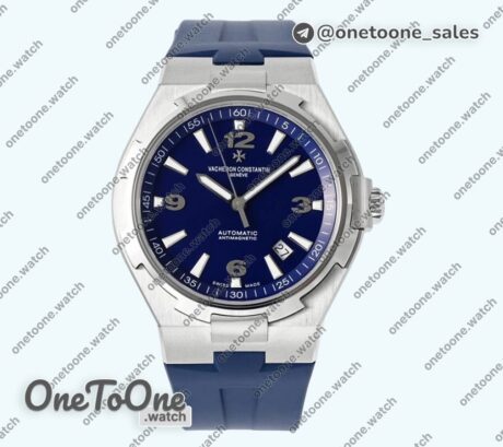 Реплика часов Vacheron Constantin Overseas 47040 Stainless steel Top-tier Копия один в один Blue Textured Dial Rubber Strap
