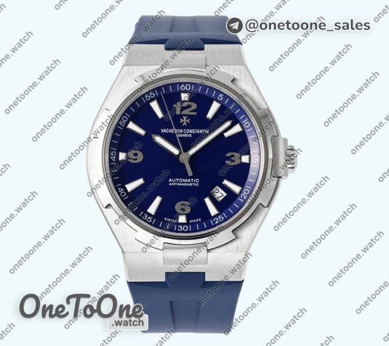 Реплика часов Vacheron Constantin Overseas 47040 Stainless steel Top-tier Копия один в один Blue Textured Dial Rubber Strap