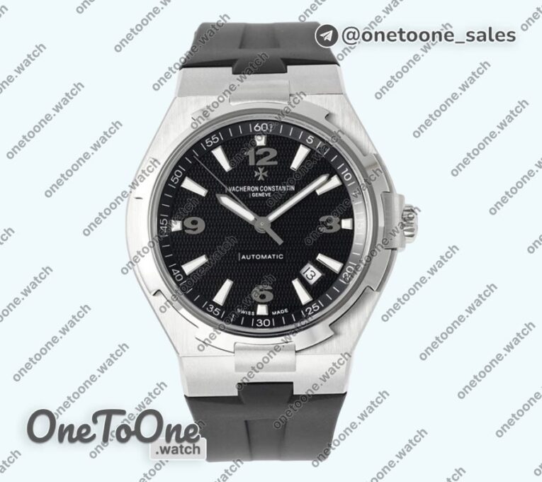 Реплика часов Vacheron Constantin Overseas 47040 Stainless steel Top-tier Копия один в один Black Textured Dial Rubber Strap