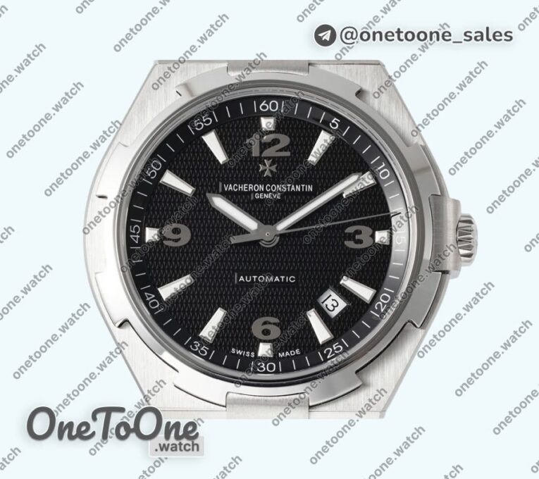 Реплика часов Vacheron Constantin Overseas 47040 Stainless steel Top-tier Копия один в один Black Textured Dial Rubber Strap
