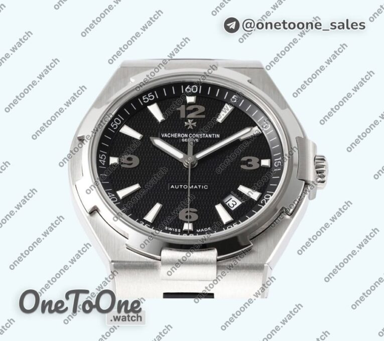 Реплика часов Vacheron Constantin Overseas 47040 Stainless steel Top-tier Копия один в один Black Textured Dial Rubber Strap