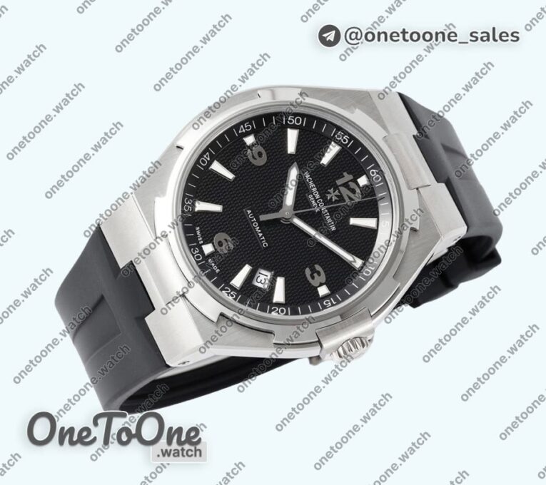 Реплика часов Vacheron Constantin Overseas 47040 Stainless steel Top-tier Копия один в один Black Textured Dial Rubber Strap