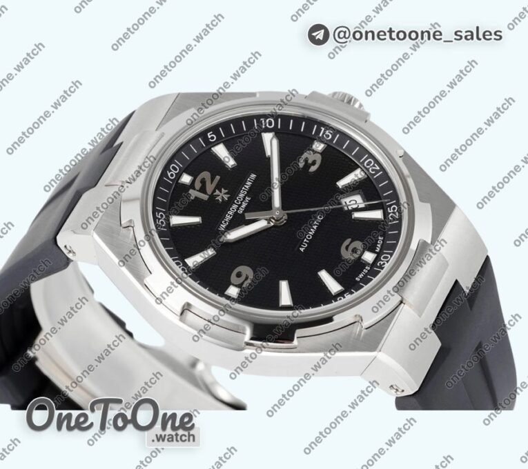 Реплика часов Vacheron Constantin Overseas 47040 Stainless steel Top-tier Копия один в один Black Textured Dial Rubber Strap