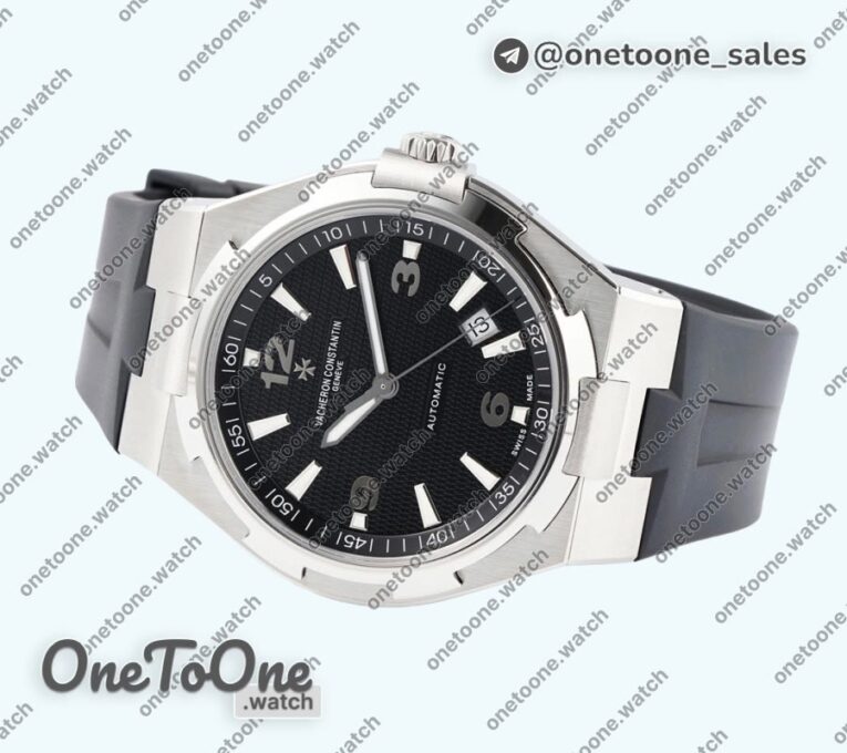 Реплика часов Vacheron Constantin Overseas 47040 Stainless steel Top-tier Копия один в один Black Textured Dial Rubber Strap