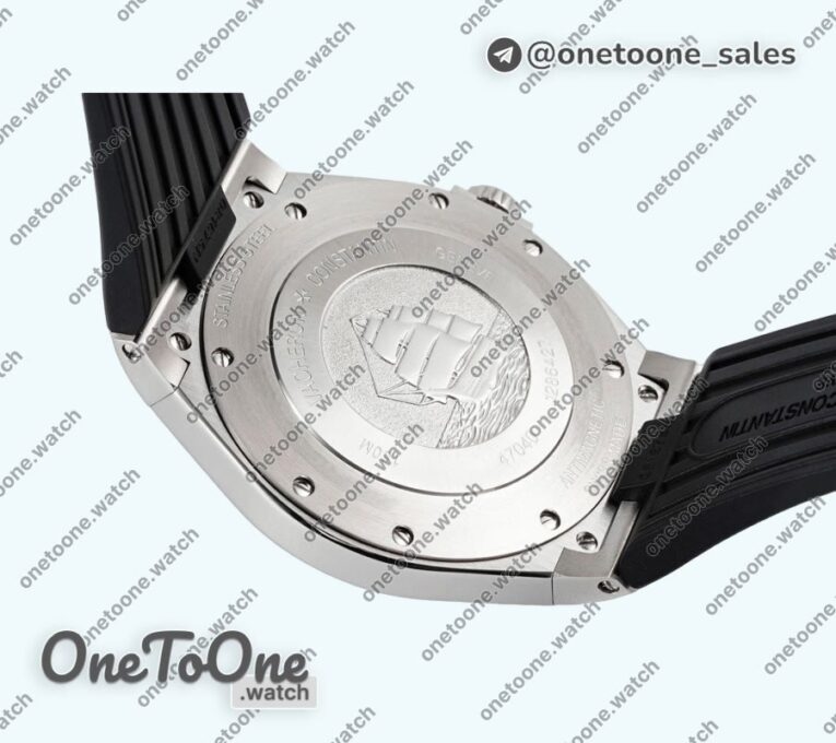 Реплика часов Vacheron Constantin Overseas 47040 Stainless steel Top-tier Копия один в один Black Textured Dial Rubber Strap