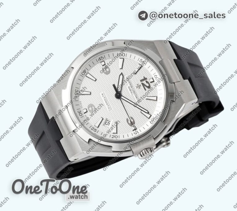 Реплика часов Vacheron Constantin Overseas 47040 Stainless steel Top-tier Копия один в один White Textured Dial Rubber Strap