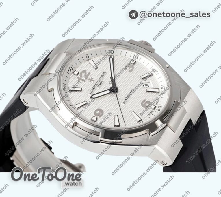 Реплика часов Vacheron Constantin Overseas 47040 Stainless steel Top-tier Копия один в один White Textured Dial Rubber Strap