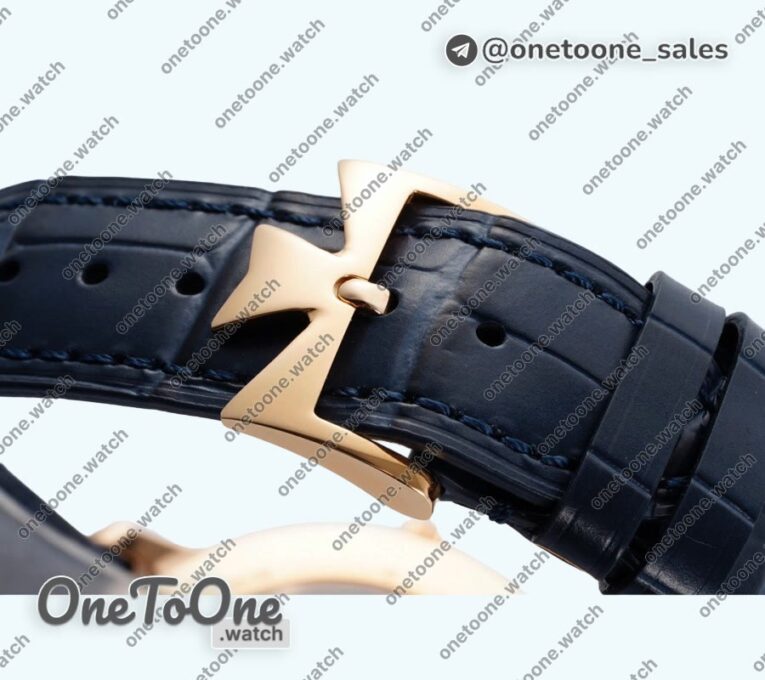 Реплика часов Vacheron Constantin Patrimony Date Rose gold Top-tier Копия один в один Blue Dial Leather Strap MIYOTA 9015