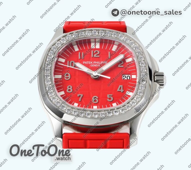 Реплика часов Patek Philippe Aquanaut 5067A Stainless steel Top-tier Копия один в один Red Textured Dial on Red Rubber Strap AE23