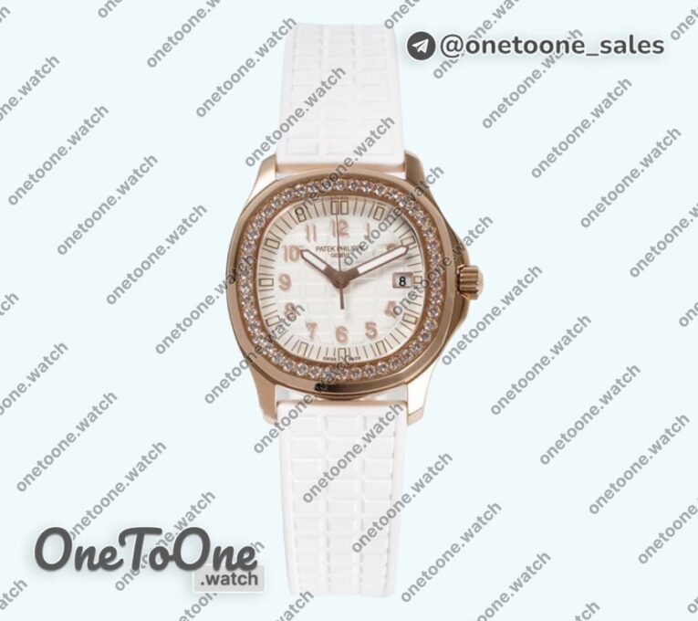 Реплика часов Patek Philippe Aquanaut 5067A Rose gold Top-tier Копия один в один White Textured Dial Rubber Strap AE23