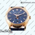 Реплика часов Patek Philippe Annual Calendar Moonphase 5396 Rose gold Top-tier Копия один в один Blue Dial T Crystal Markers Leather Strap