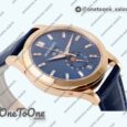 Реплика часов Patek Philippe Annual Calendar Moonphase 5396 Rose gold Top-tier Копия один в один Blue Dial T Crystal Markers Leather Strap