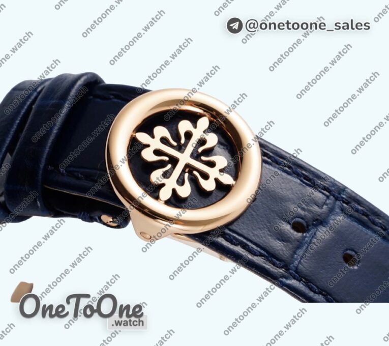 Реплика часов Patek Philippe Annual Calendar Moonphase 5396 Rose gold Top-tier Копия один в один Blue Dial T Crystal Markers Leather Strap