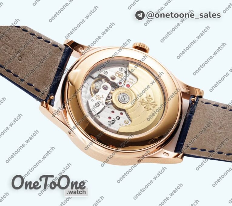 Реплика часов Patek Philippe Annual Calendar Moonphase 5396 Rose gold Top-tier Копия один в один Blue Dial T Crystal Markers Leather Strap