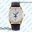 Реплика часов Patek Philippe Annual Calendar Moonphase 5396 Rose gold Top-tier Копия один в один White/Blue Dial on Brown Leather Strap