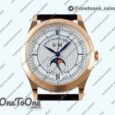 Реплика часов Patek Philippe Annual Calendar Moonphase 5396 Rose gold Top-tier Копия один в один White/Blue Dial on Brown Leather Strap