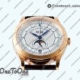 Реплика часов Patek Philippe Annual Calendar Moonphase 5396 Rose gold Top-tier Копия один в один White/Blue Dial on Brown Leather Strap
