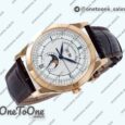 Реплика часов Patek Philippe Annual Calendar Moonphase 5396 Rose gold Top-tier Копия один в один White/Blue Dial on Brown Leather Strap