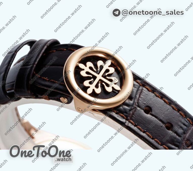 Реплика часов Patek Philippe Annual Calendar Moonphase 5396 Rose gold Top-tier Копия один в один White/Blue Dial on Brown Leather Strap