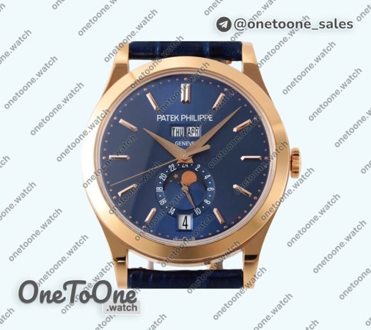 Реплика часов Patek Philippe Annual Calendar Moonphase 5396 Rose gold Top-tier Копия один в один Blue Dial on Blue Leather Strap