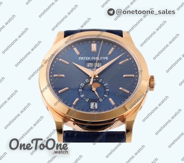 Реплика часов Patek Philippe Annual Calendar Moonphase 5396 Rose gold Top-tier Копия один в один Blue Dial on Blue Leather Strap