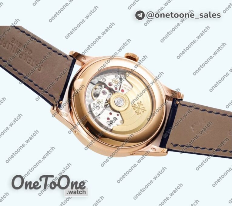 Реплика часов Patek Philippe Annual Calendar Moonphase 5396 Rose gold Top-tier Копия один в один Blue Dial on Blue Leather Strap