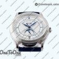 Реплика часов Patek Philippe Annual Calendar Moonphase 5396 Stainless steel Top-tier Копия один в один White Dial on Blue Leather Strap
