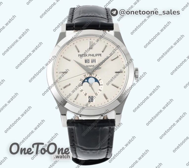 Реплика часов Patek Philippe Annual Calendar Moonphase 5396 Stainless steel Top-tier Копия один в один White Dial Leather Strap
