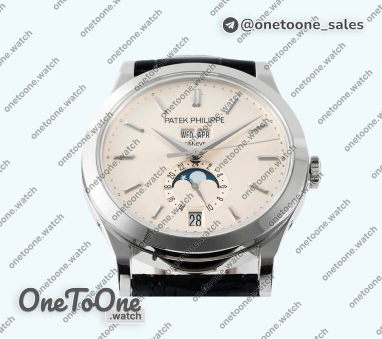 Реплика часов Patek Philippe Annual Calendar Moonphase 5396 Stainless steel Top-tier Копия один в один White Dial Leather Strap