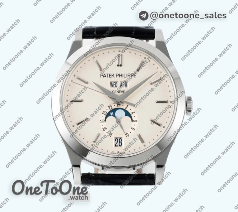 Реплика часов Patek Philippe Annual Calendar Moonphase 5396 Stainless steel Top-tier Копия один в один White Dial Leather Strap