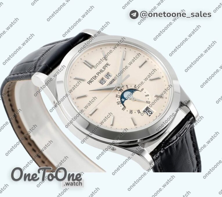 Реплика часов Patek Philippe Annual Calendar Moonphase 5396 Stainless steel Top-tier Копия один в один White Dial Leather Strap