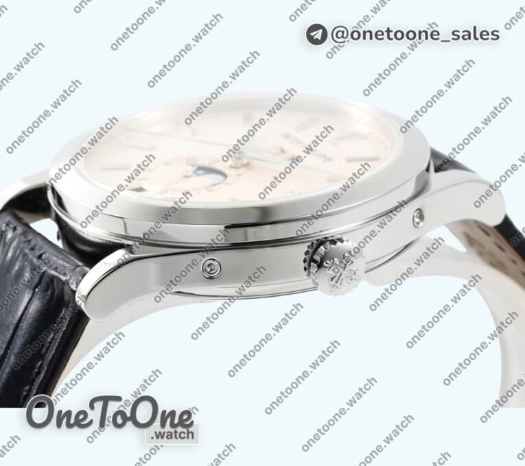 Реплика часов Patek Philippe Annual Calendar Moonphase 5396 Stainless steel Top-tier Копия один в один White Dial Leather Strap