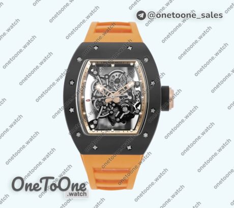 Реплика часов Richard Mille 055 Black Ceramic Top-tier Копия один в один Skeleton Dial Orange Rubber Strap NH05
