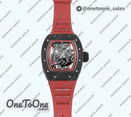 Реплика часов Richard Mille 055 Black Ceramic Top-tier Копия один в один Skeleton Dial Red Inner Bezel Rubber Strap NH05