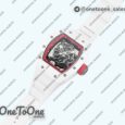Реплика часов Richard Mille 055 White Ceramic Top-tier Копия один в один Skeleton Dial Red Inner Bezel Rubber Strap NH05