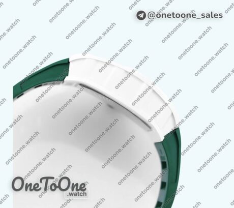 Реплика часов Richard Mille 055 White Ceramic Top-tier Копия один в один Skeleton Dial Green Inner Bezel Rubber Strap NH05