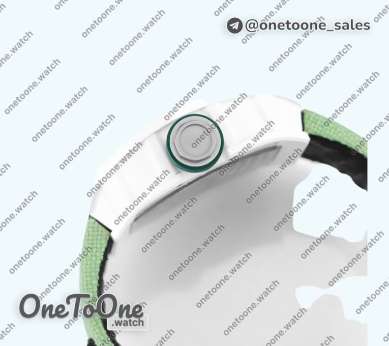 Реплика часов Richard Mille 055 White Ceramic Top-tier Копия один в один Skeleton Dial Green Inner Bezel Nylon Strap NH05