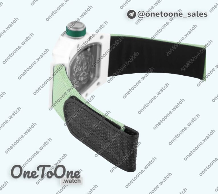 Реплика часов Richard Mille 055 White Ceramic Top-tier Копия один в один Skeleton Dial Green Inner Bezel Nylon Strap NH05