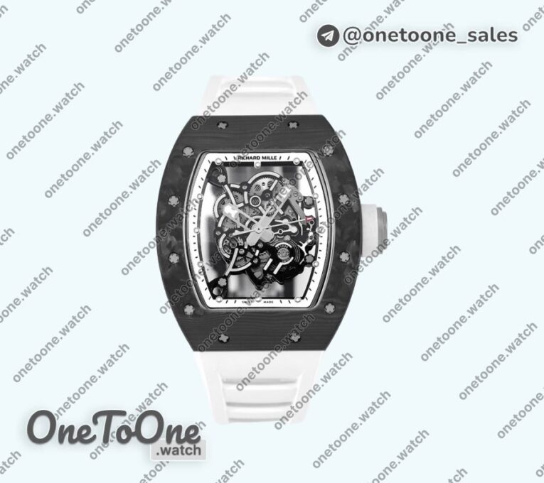 Реплика часов Richard Mille 055 PT Carbon Top-tier Копия один в один Skeleton Dial White Inner Bezel Rubber Strap NH05