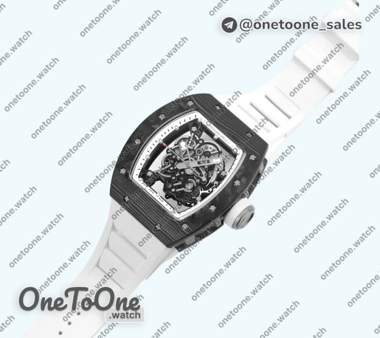 Реплика часов Richard Mille 055 PT Carbon Top-tier Копия один в один Skeleton Dial White Inner Bezel Rubber Strap NH05