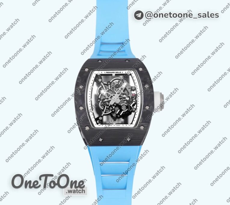 Реплика часов Richard Mille 055 PT Carbon Top-tier Копия один в один Skeleton Dial White Inner Bezel Rubber Strap NH05