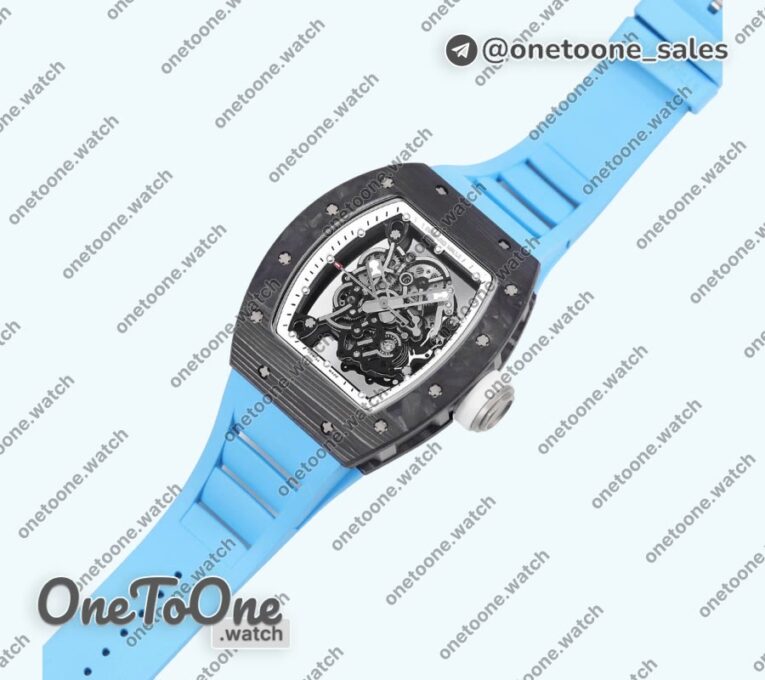 Реплика часов Richard Mille 055 PT Carbon Top-tier Копия один в один Skeleton Dial White Inner Bezel Rubber Strap NH05